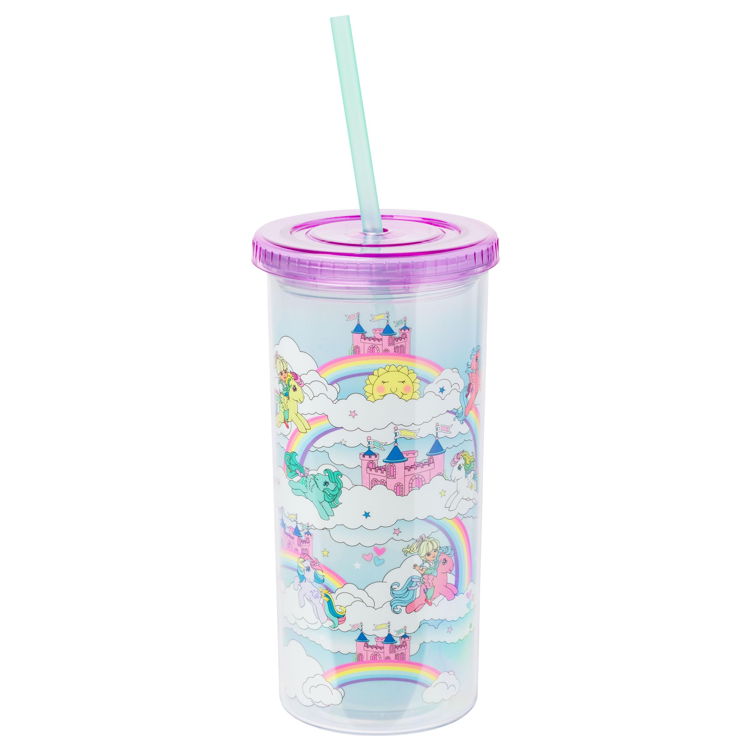Photo 1 of **SOLD AS IS NO REFUND/RETURN** SEE COMMENTS!~
Silver Buffalo My Little Pony Magical Castle Pattern Featuring Fluttershy, Rainbow Dash, and Pinkie Pie, Plastic Tall Cold Cup with Lid and Straw, 20 Ounces