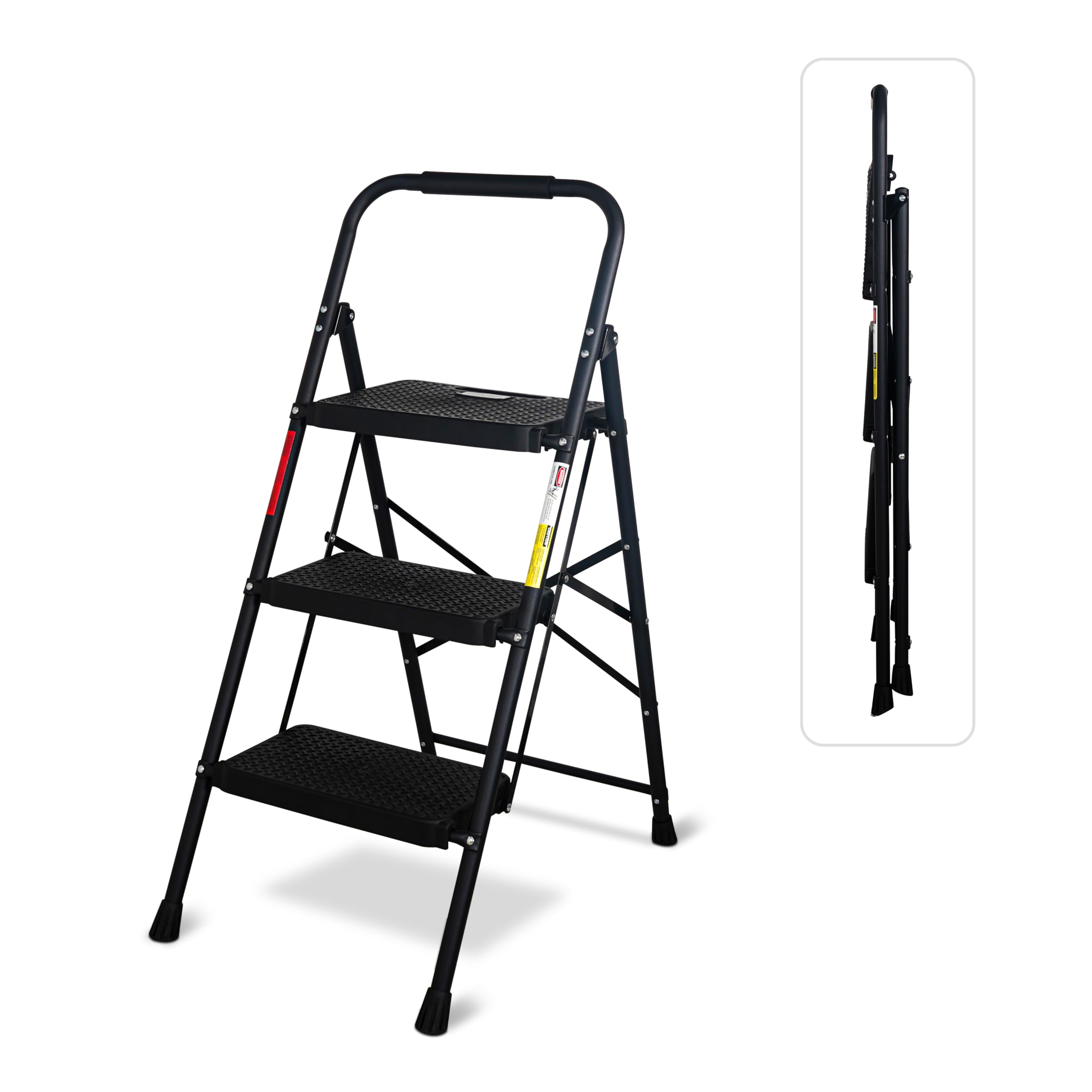 Bestfor Folding 3 Step Ladder, Durable Steel, Non-Slip Feet and Steps, 150kg Capacity, Lightweight, Easy to Store, Ideal for DIY, Decorating and Home Use