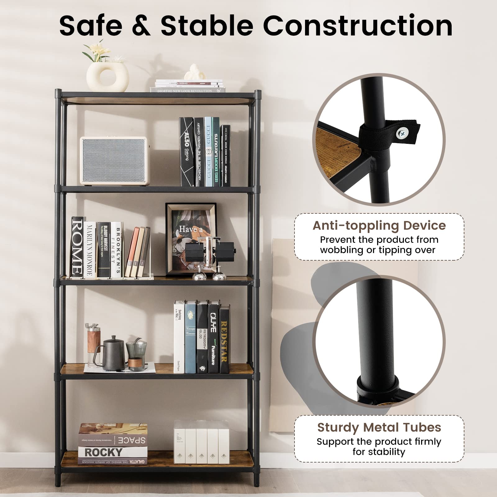 Parete attrezzata stile industrial 2 scaffali libreria mobile per tv