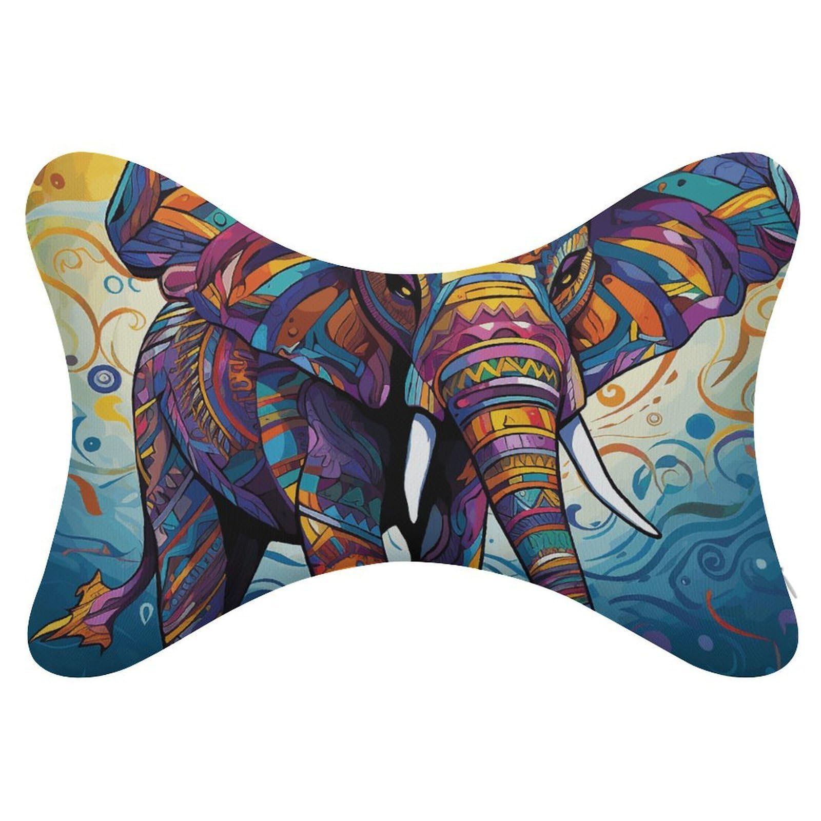 FekiLoot Colorful Elephant Car Headrest Set of 2,Softness Memory Foam Car Neck Pillow with Breathable Removable Cover Car Neck Support Pillow Ergonomic for Driving, Office