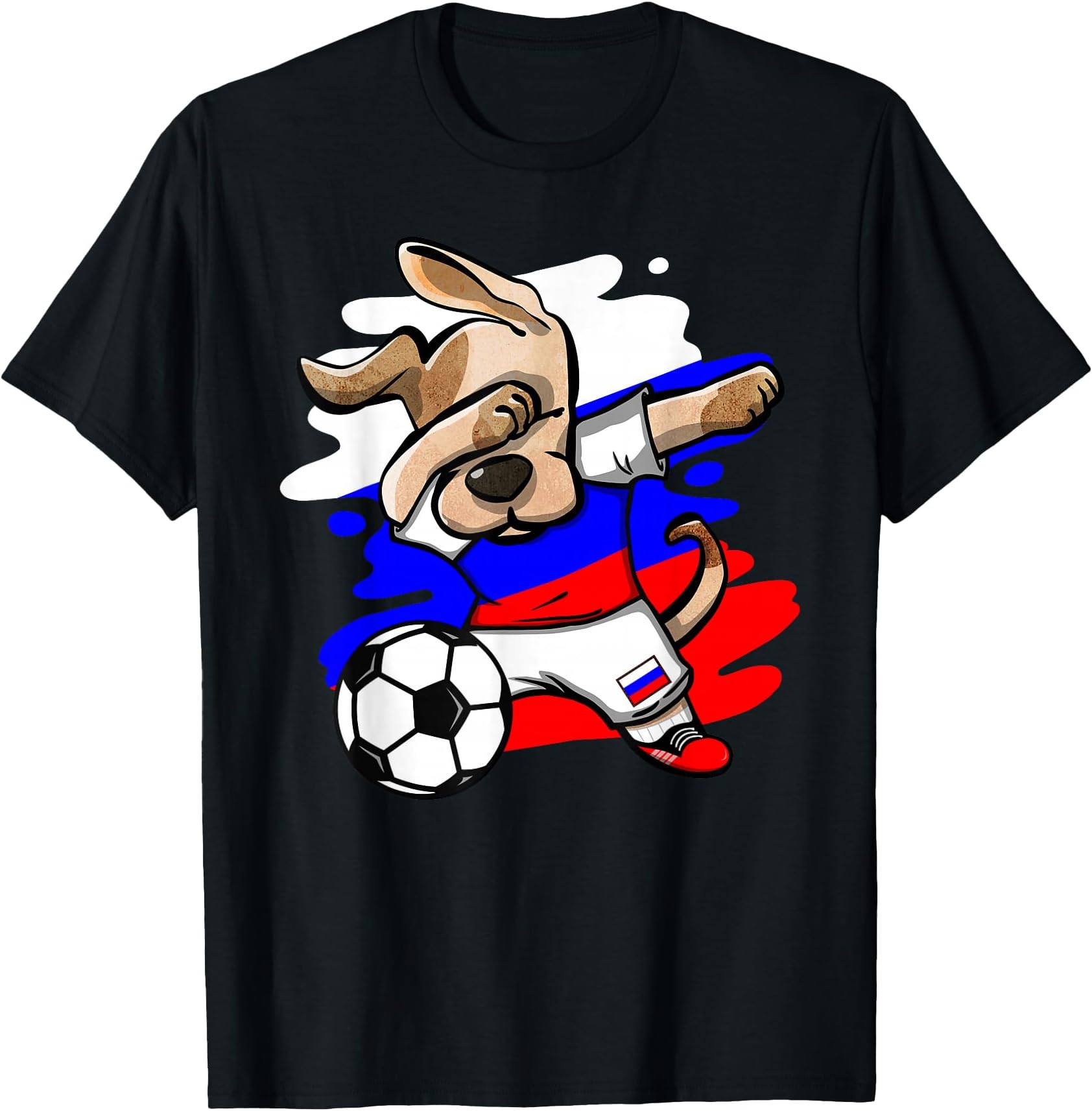 Dabbing Dog Russia Soccer Fans Jersey Russian Flag Football T-Shirt