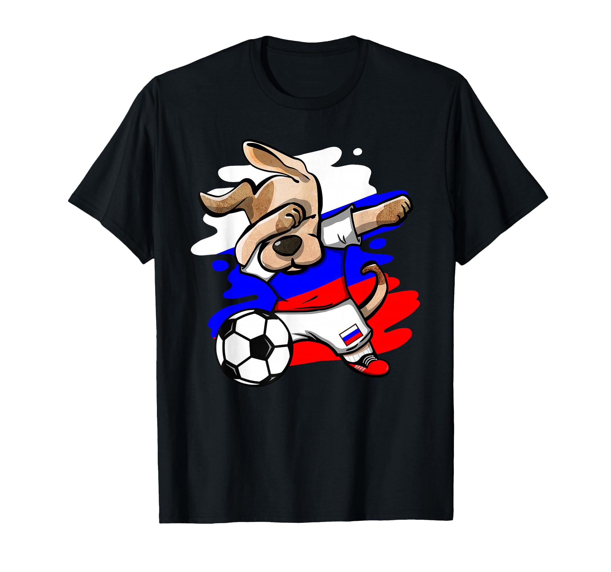 Dabbing Dog Russia Soccer Fans Jersey Russian Flag Football T-Shirt