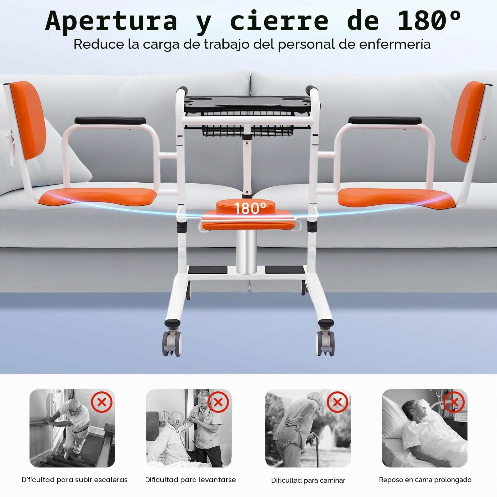 Capacidad de carga 330.7 Lbs hidráulica Paciente elevador Silla de transferencia, Silla de ruedas Dos sistemas de freno, Apoyabrazos fijos