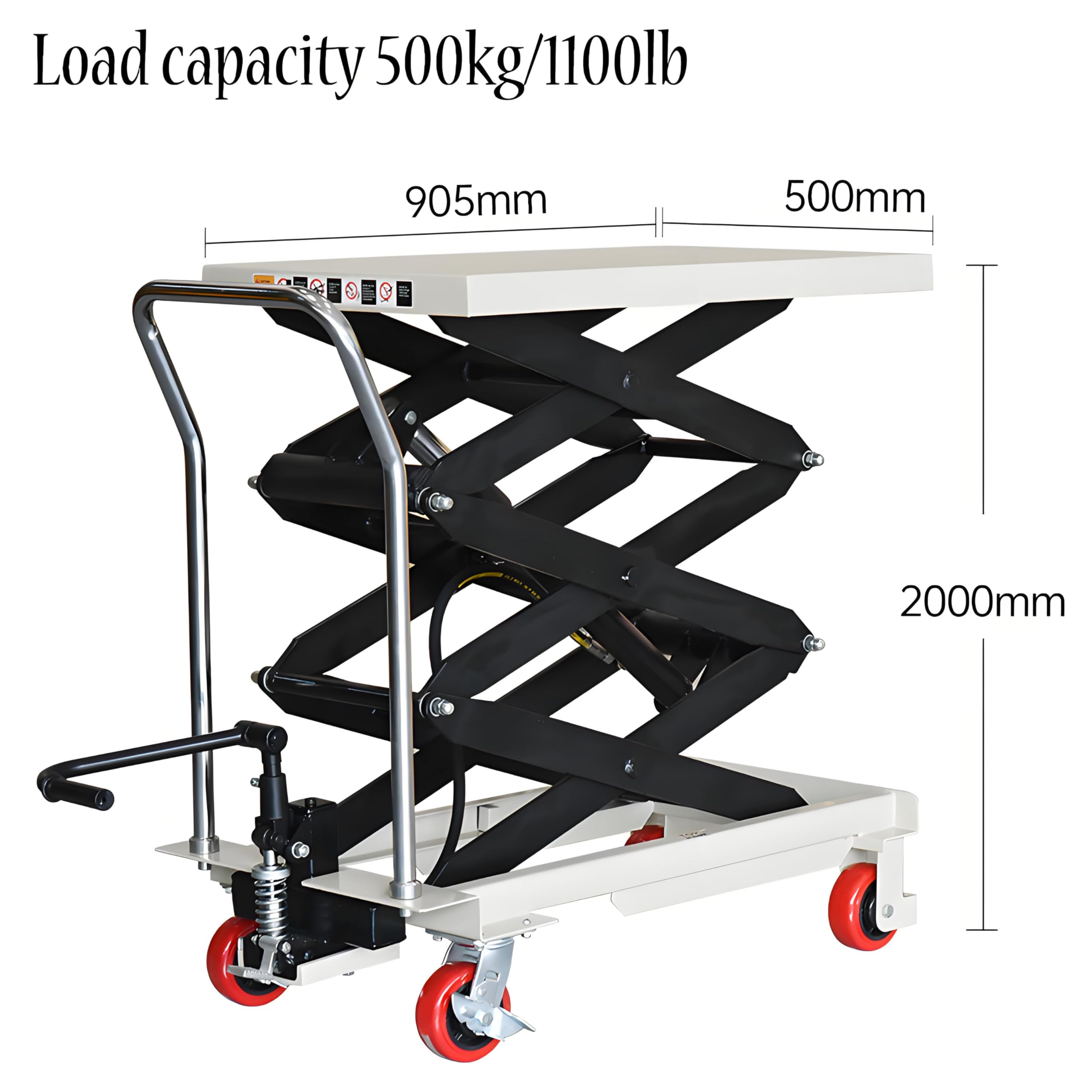 Carretilla elevadora hidráulica manual, plataforma de elevación móvil, almacén, camión, carrito portátil, plegable, elevadores de tijera (mesa 905 x 500 mm de altura 2000 mm)