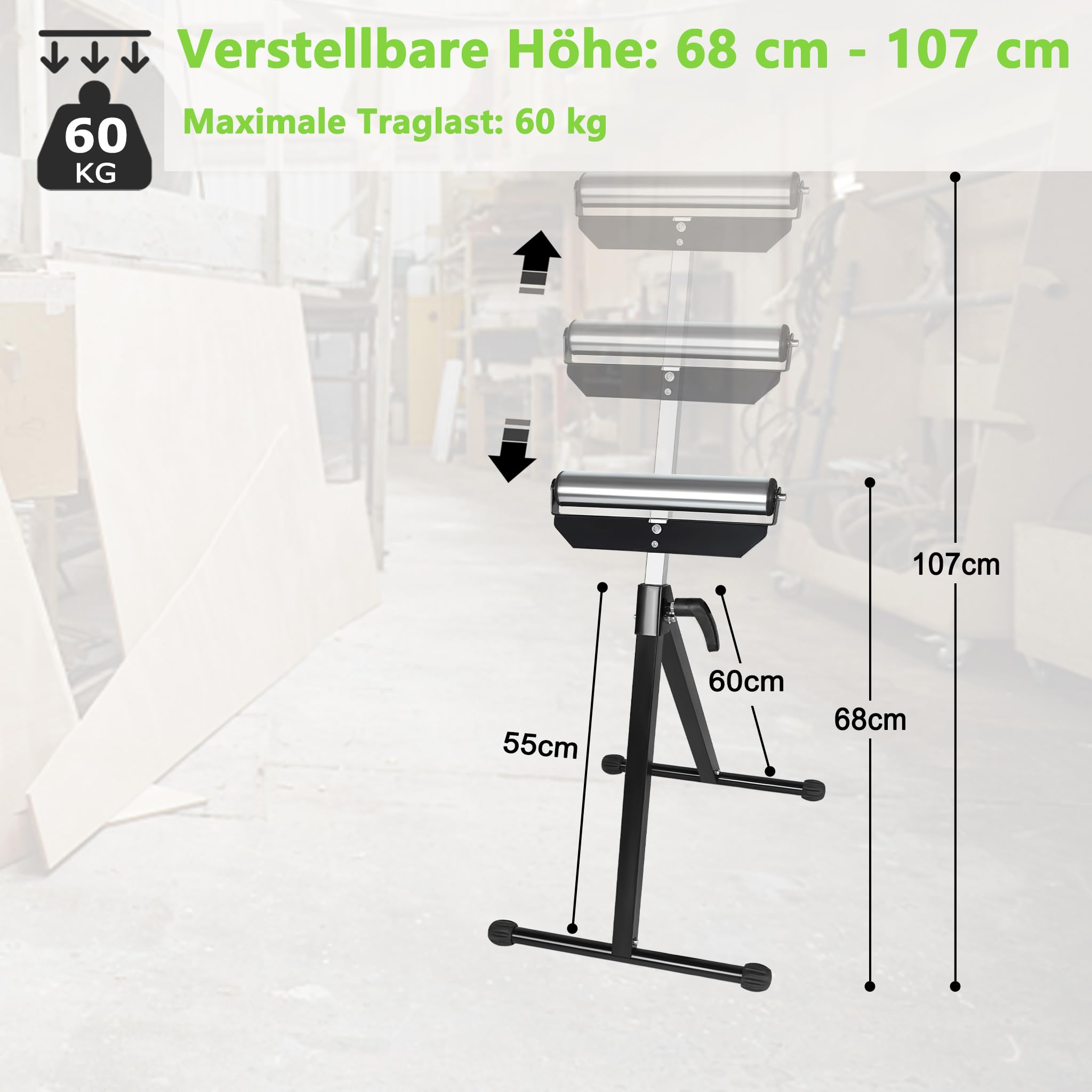 XMTECH Lot de 2 tréteaux à roulettes pliables - Hauteur réglable de 68 à 107 cm - Charge maximale : 60 kg