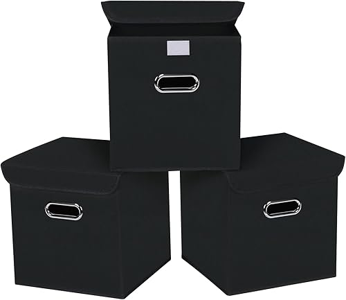 SEVENDOME Organizadores de armario de tela con tapas, cesta organizadora de almacenamiento plegable con asas, cajas de almacenamiento para