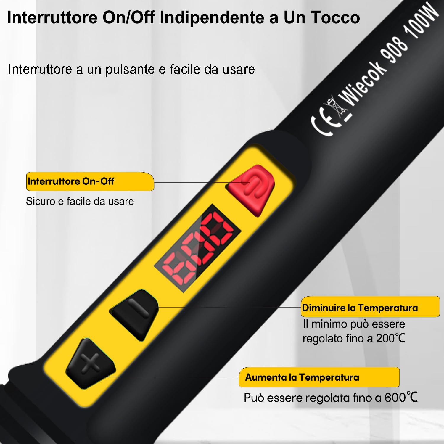 Kit Saldatore a Stagno 100W Digitale con Schermo LCD Temperatura Regolabile 200℃-600℃ 5 Punte 15g Filo