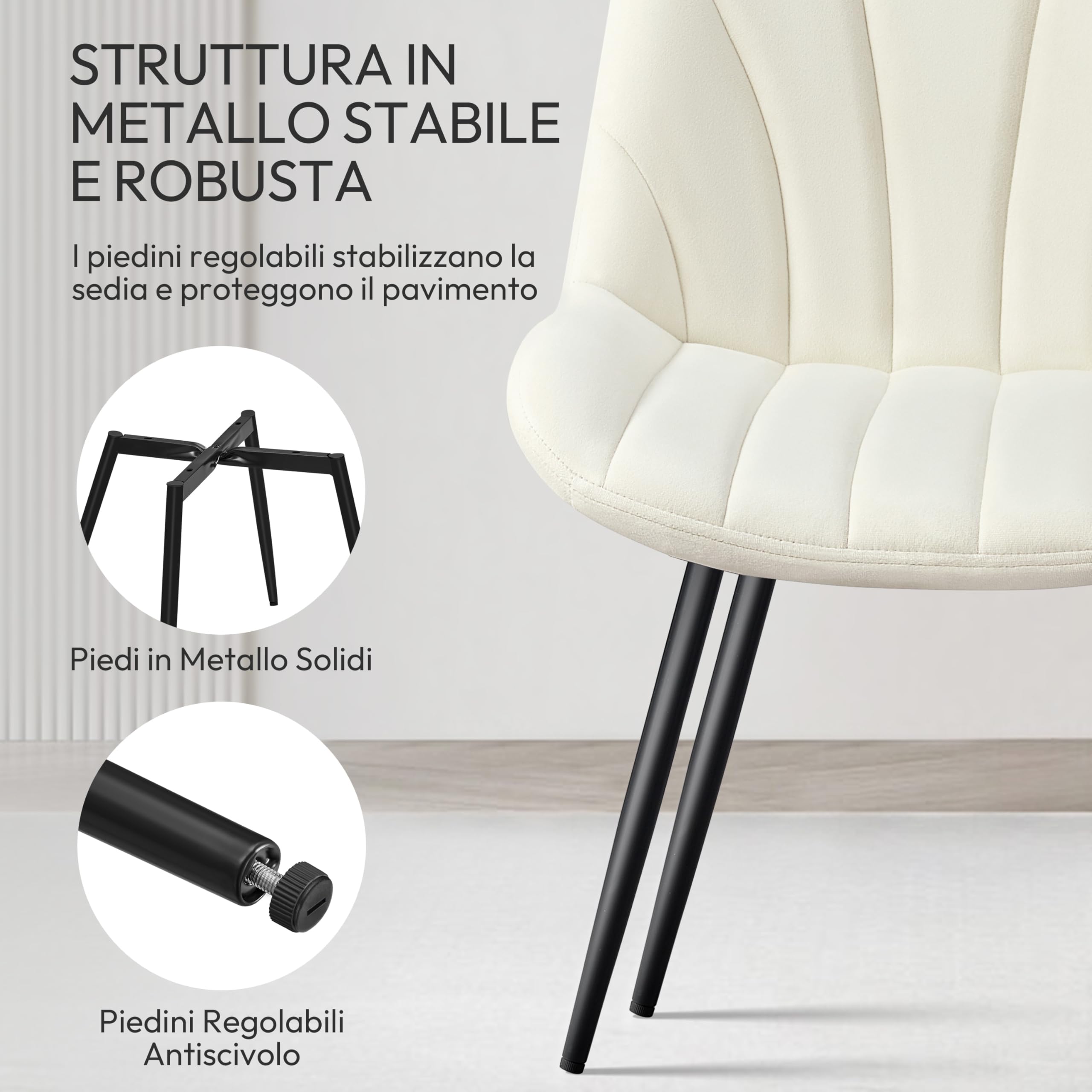 Yaheetech Set di 4 Sedie da Pranzo Moderne in Velluto Sedie Imbottite con Schienale e Gambe in Metallo Senza Braccioli per Cucina Sala da Pranzo e Soggiorno (Beige)