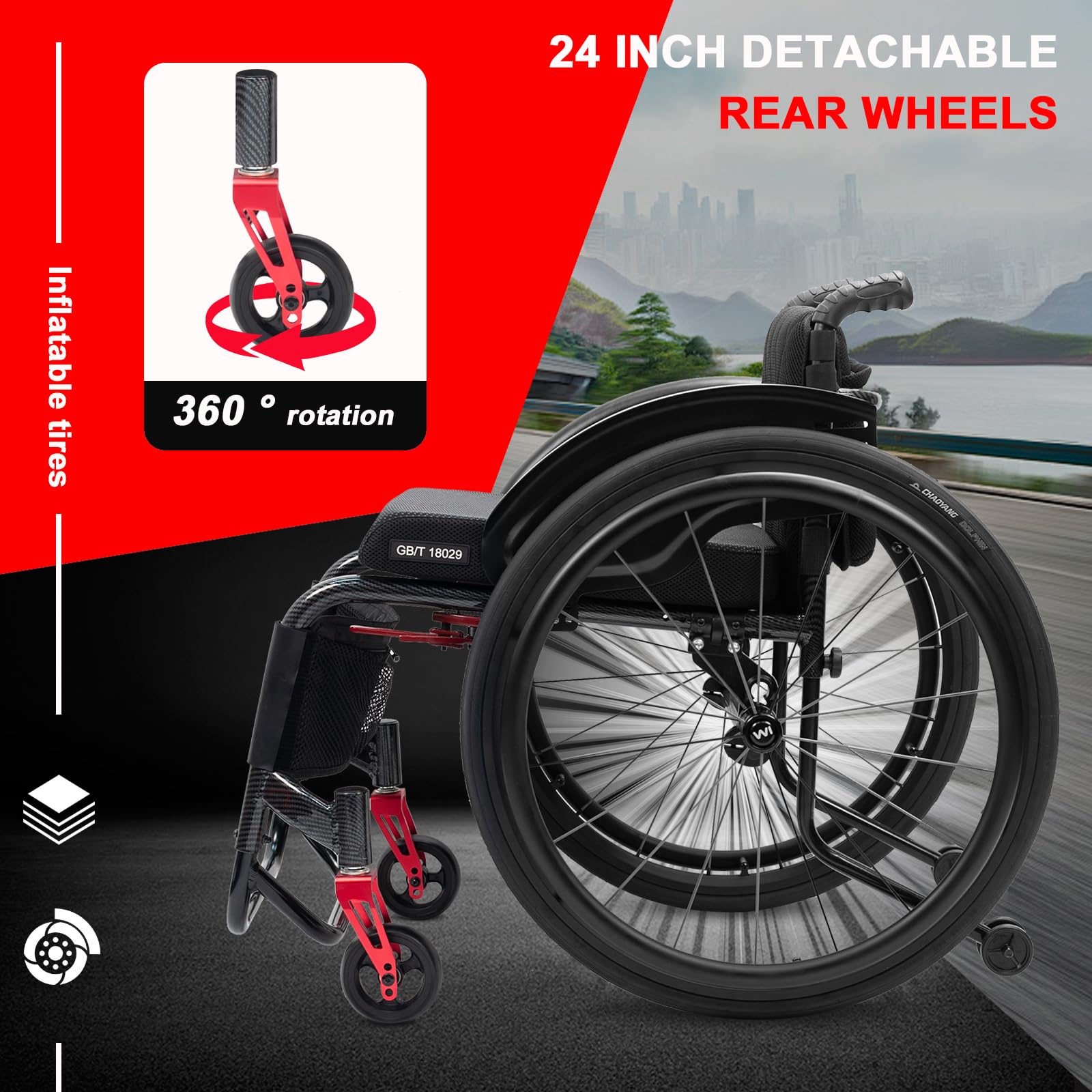Lekki sportowy wózek inwalidzki aluminiowy cichy wózek inwalidzki odpowiedni dla nastolatków, dorosłych i osób starszych (siedzenie o szerokości 38 cm, niebieski)
