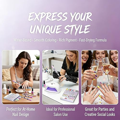 Miniatura 5 de Juego de rotuladores para arte de uñas de 12 colores, 0.020 in de secado rápido para diseños de bricolaje, bolígrafos de uñas vibrantes para pintar