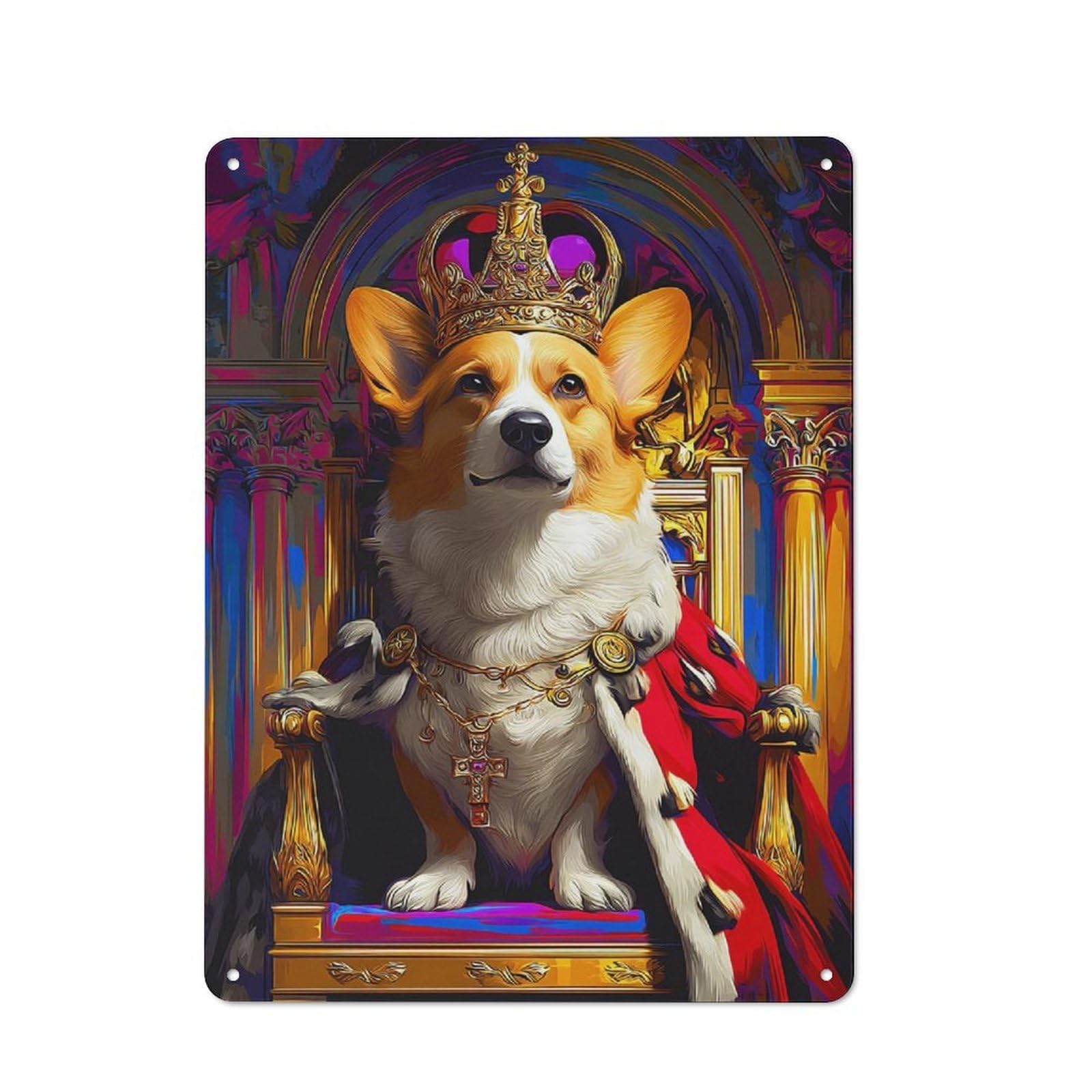 Junmoney Corgi King Throne Majesty -2 Retro Metal Gift Sign 40X30cm, Small Space Decor For Bedroom, Kitchen, Office Or Living Room