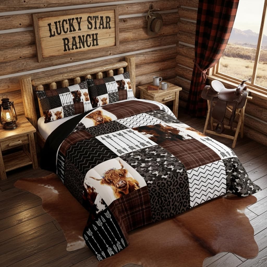 Feelyou Highland Cow Comforter Set Queen for Kids Boys Girls Bedding Set image 2