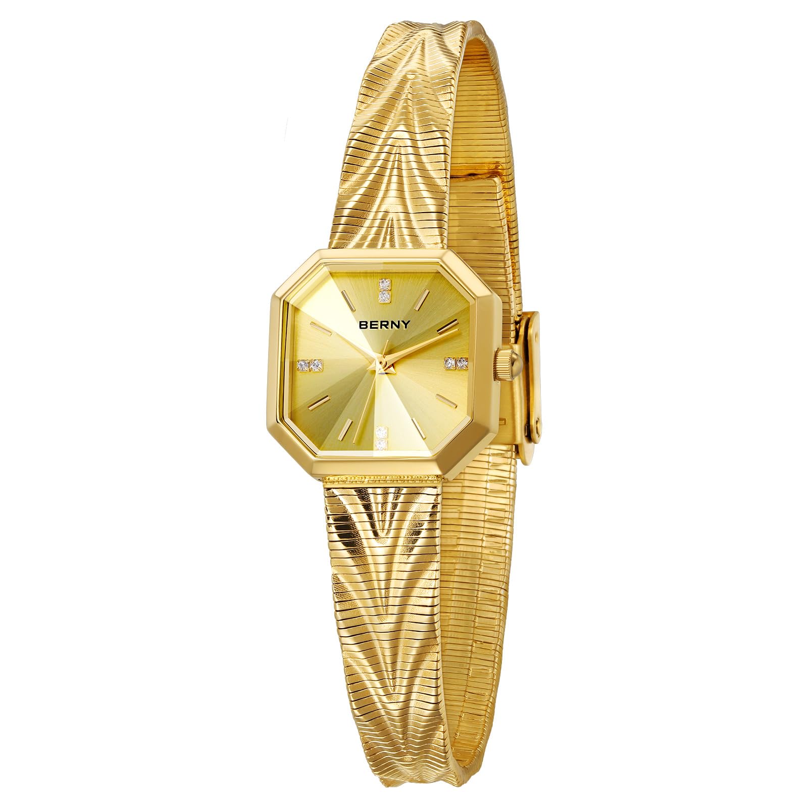 BERNY Gold Uhr für Frauen Quarzuhr Unregelmäßiges quadratisches Zifferblatt Mode Zeitmesser wasserdichte Armband Armbanduhren