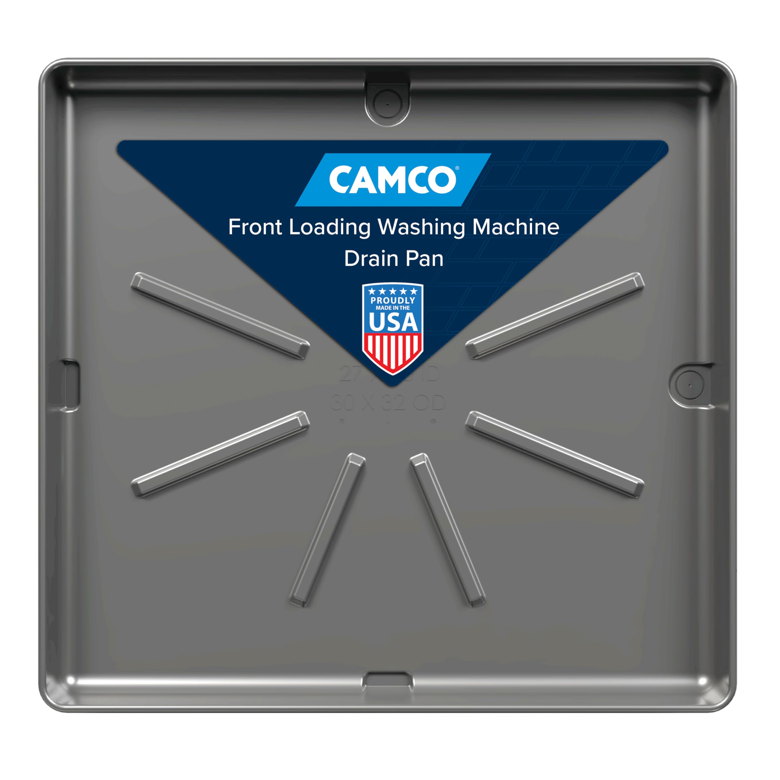 Camco 20788 Low Profile Washing Machine Drain Pan with PVC Fitting, Pewter, 30.5" x 34.5"