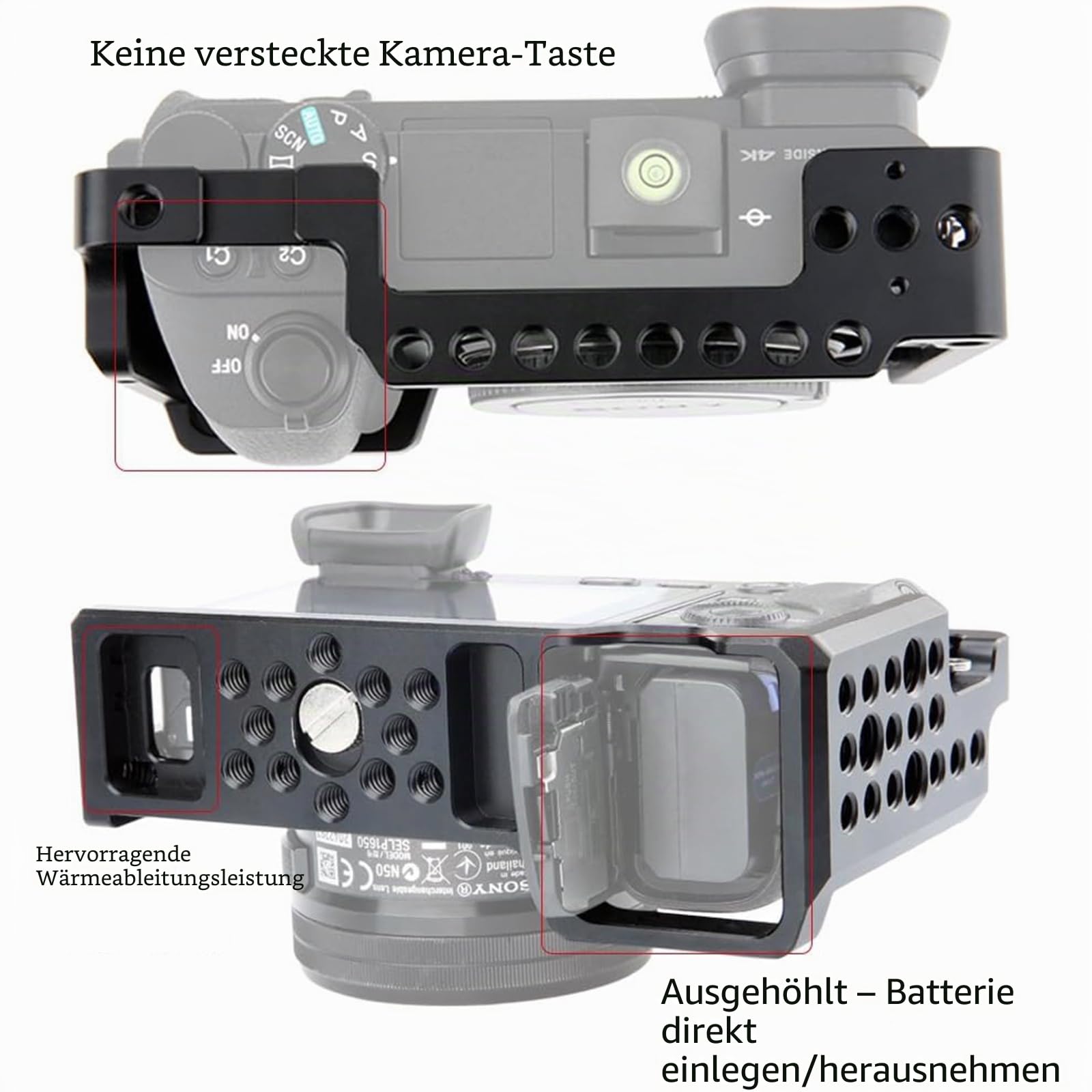 NICEYRIG Aluminium Kamera Käfig für So-ny A6100 A6400 A6300 A6000 NEX7 mit 1/4” Gewinde und Cold Shoe