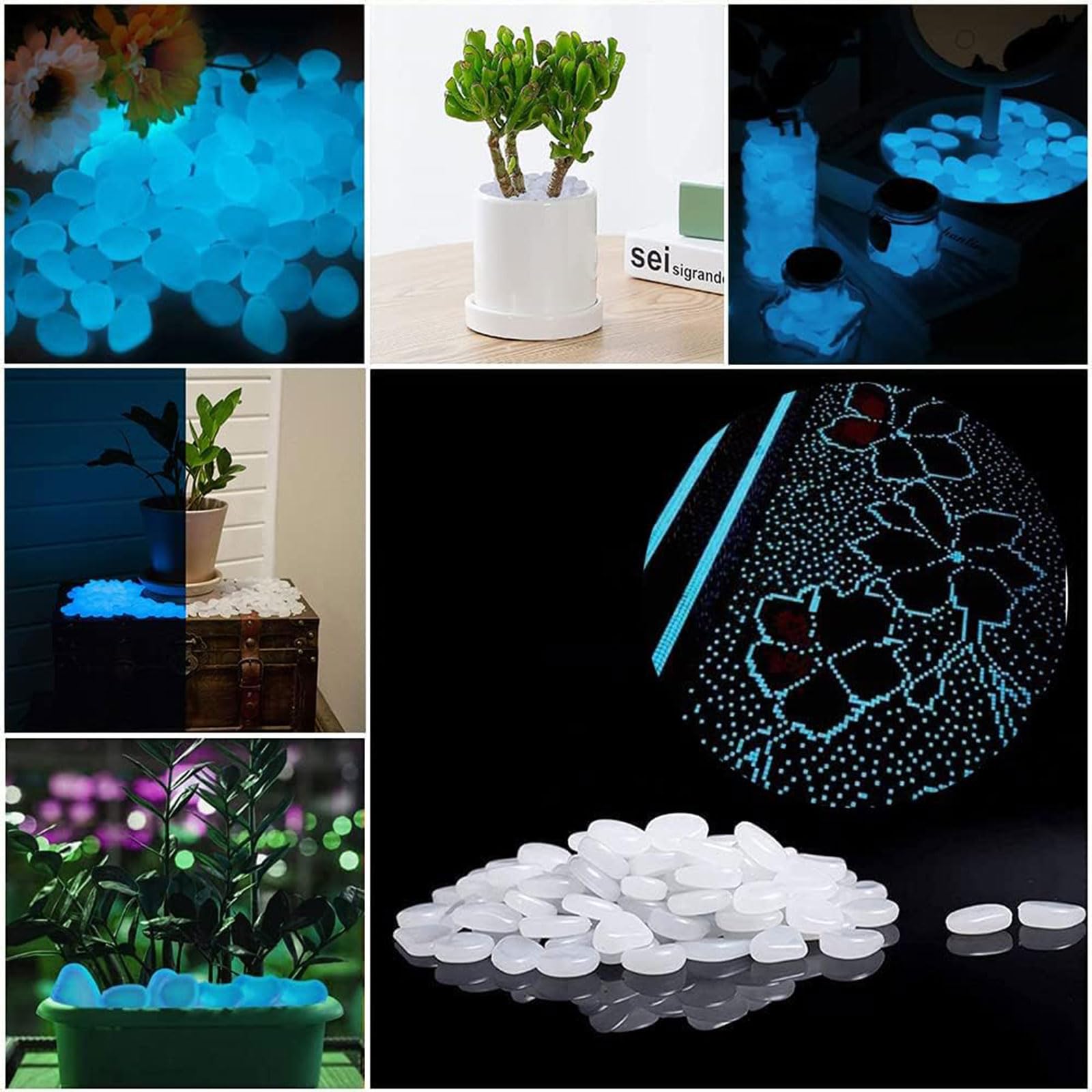 MOGADEE® 300 pezzi di pietre luminose bianche, pietre luminose da giardino, pietre luminose fluorescenti per giardino, decorazione per acquari, pietre luminose per camerette, per marciapiedi, prati (1