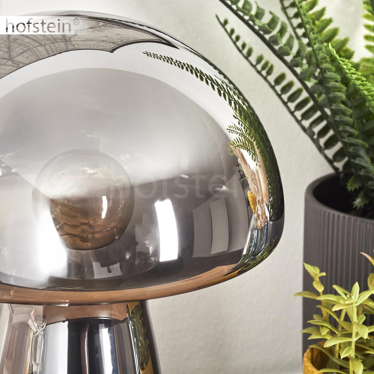 Lampe de table Almagre, en métal/verre noir/chrome/fumée, lampe au design moderne vintage/rétro avec abat-jour en verre (Ø 18 cm) et interrupteur marche/arrêt sur le câble, 1 x E14, sans ampoule