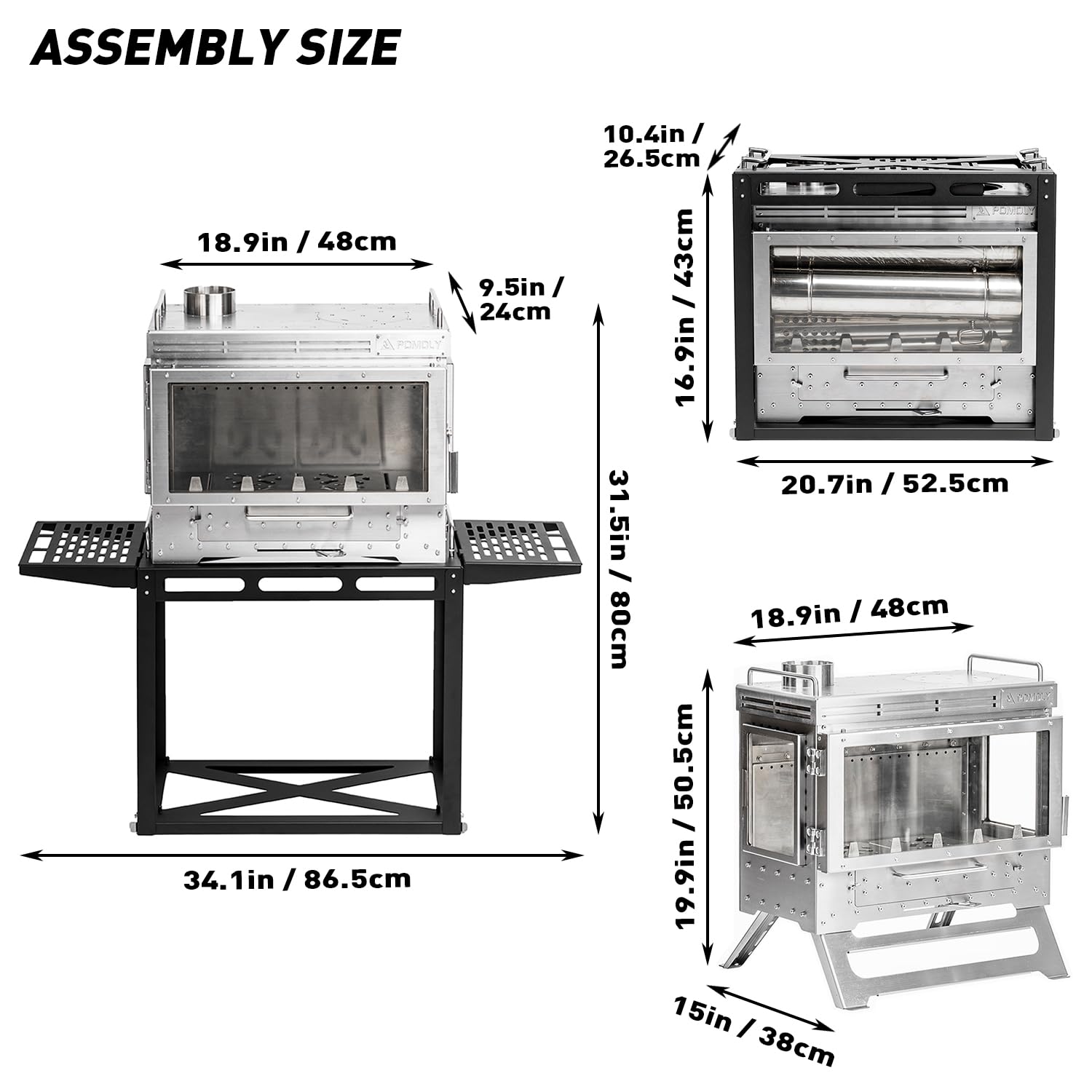 POMOLY Camping Tent Stove Wood Stove, Dweller Ultra 3 Stainless Steel Wood Burning Stove and Storage Base for Cooking, Heating (with 3 Glasses)