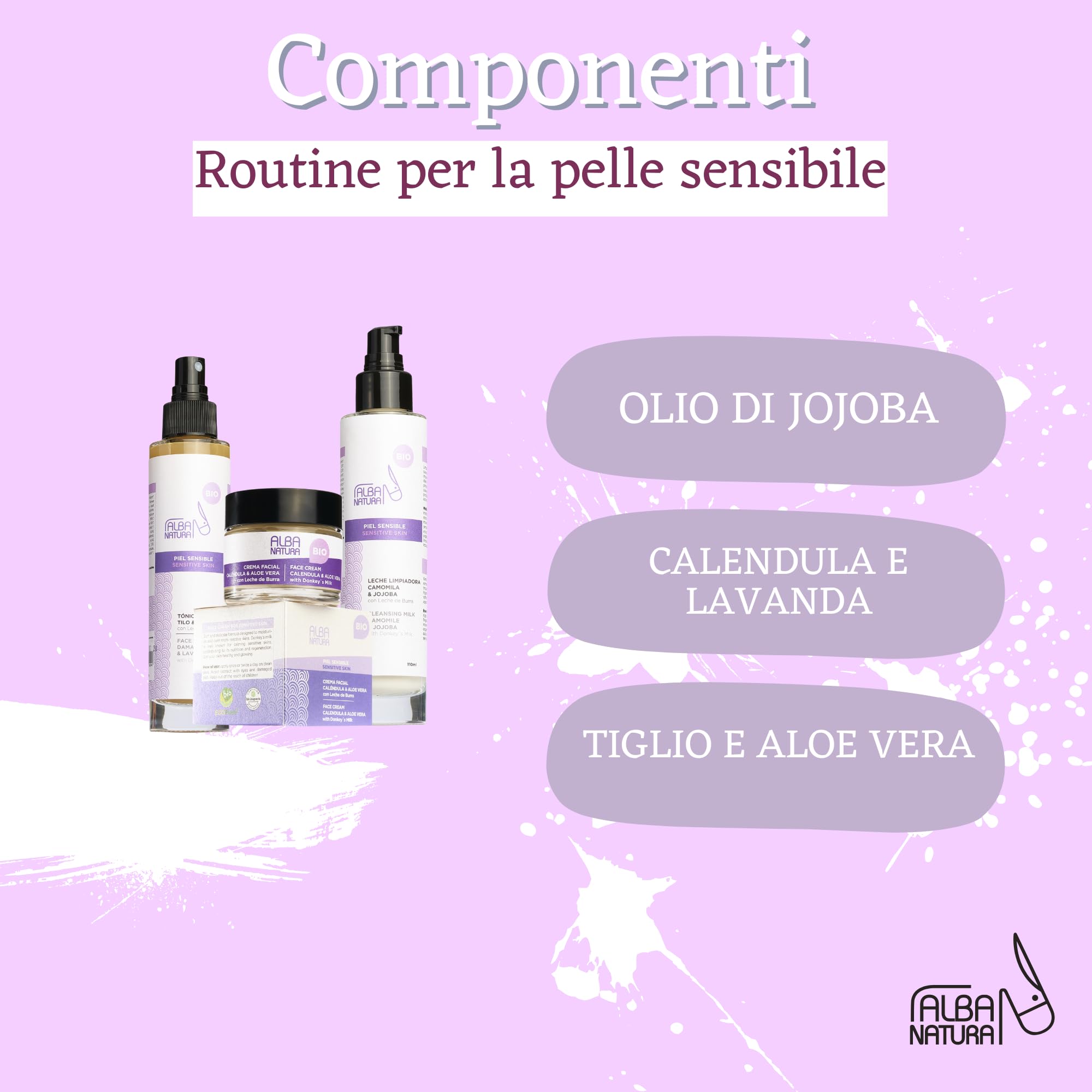 Confezione per la cura del viso giornaliera Pelle sensibile - Contiene latte detergente, tonico viso e crema viso - Idratazione e pulizia - ALBA NATURA