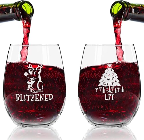 Miniatura 4 de Drunk Christmas - Juego de 4 copas de vino divertidas sin tallo | Divertidas copas de vino temáticas de Navidad para fiestas de vacaciones | 4