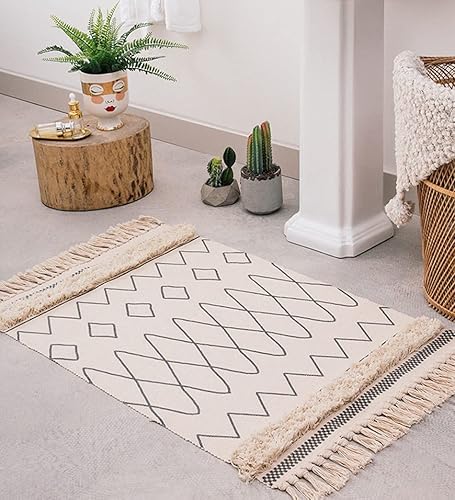 Rugs Carpet Area Rug Cotton Hand Woven Printed Area Rugs Tassels Bath Mat Doormat Carpet Tapete Carpets Rug ( Color OneColor , Size 60x90cm )