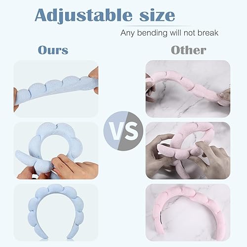 Miniatura 10 de Juego de 2 diademas de spa de tela de rizo para lavar la cara o el rostro, diademas de maquillaje hinchadas para lavado de cara, máscara,