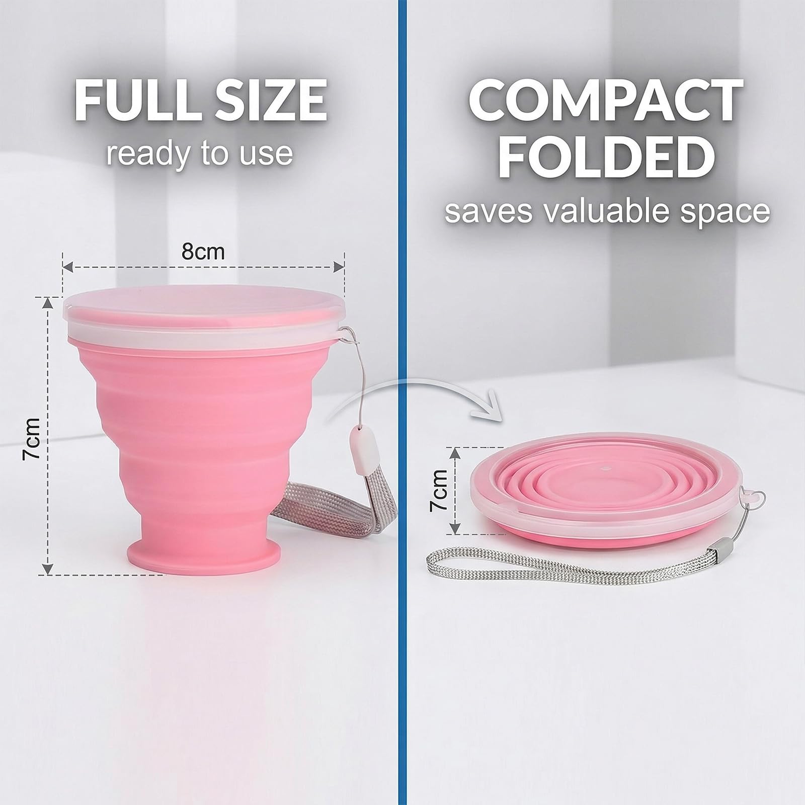 3 Pezzi Tazza Pieghevole 200ml, Tazza da Viaggio in Silicone Alimentare con Coperchio in Plastica, Portatile & Riutilizzabile, Ideale per Esterno, Viaggio, Escursione, Pic-Nic & Ufficio