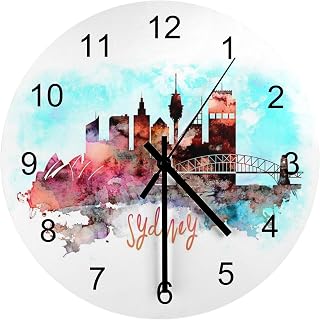 Sydney Australia Cityscape Skyline Wall Clock Silent Non Ticking Round Home Decor Wooden Wall Clock Round Easy to Read for Home Office School Clock, 12 Inch