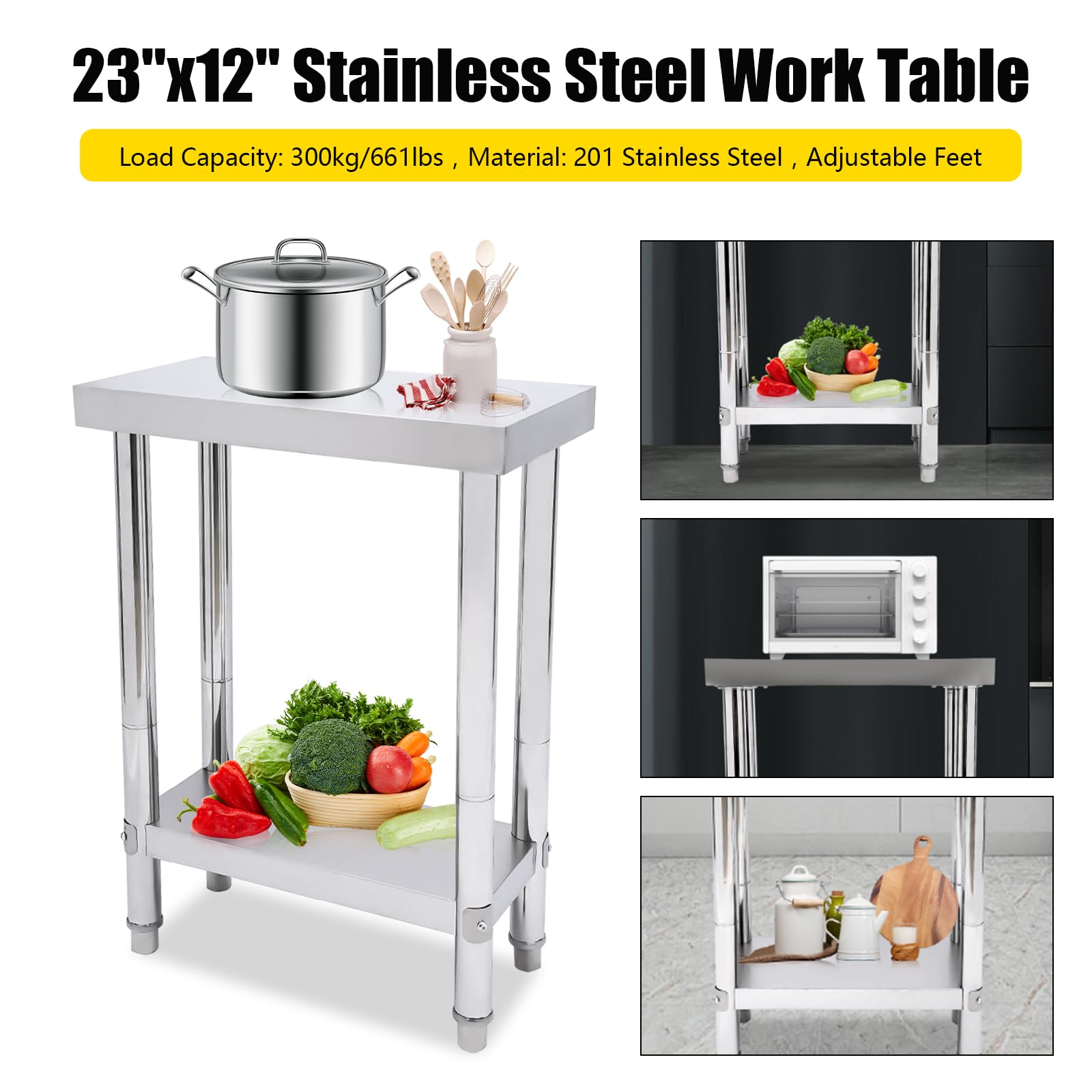 Mesa de trabajo antideslizante de 2 capas, preparación de trabajo de restaurante de cocina, adecuada para cocinas, hoteles, panaderías, lavanderías, consultorios médicos, plata, 60 x 30 x