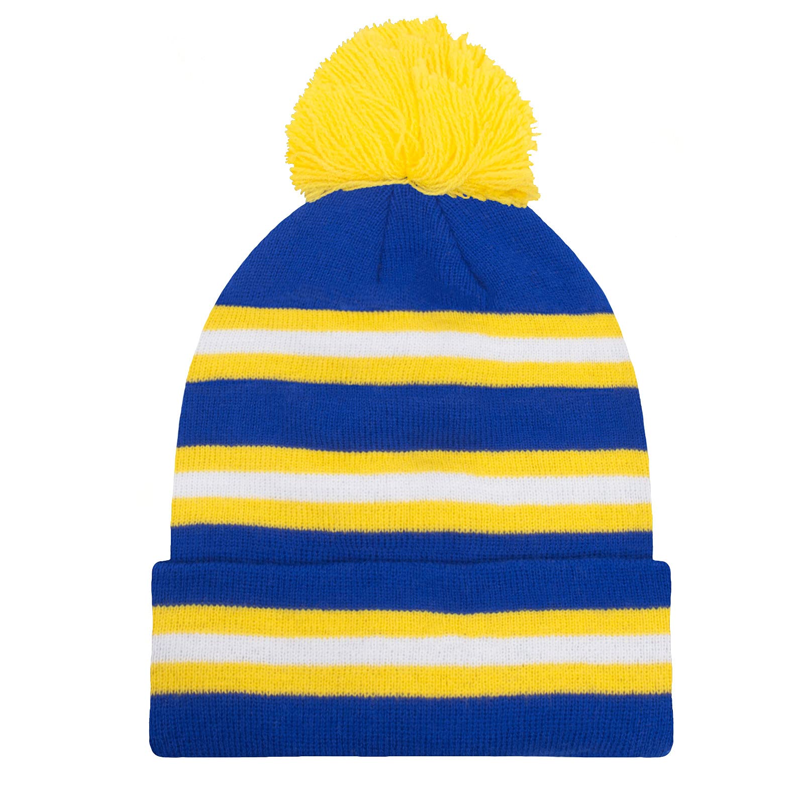 fan originals 3 Bar Football Bobble Hat Leeds Colours Blue Yellow White