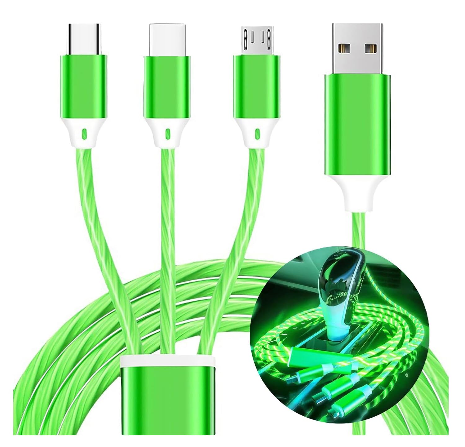3 in 1 Light up Charging Cable,Multi LED Charging Cable,Light Up Charger Cord,3A USB Cable,Compatible with Most Smart Phones
