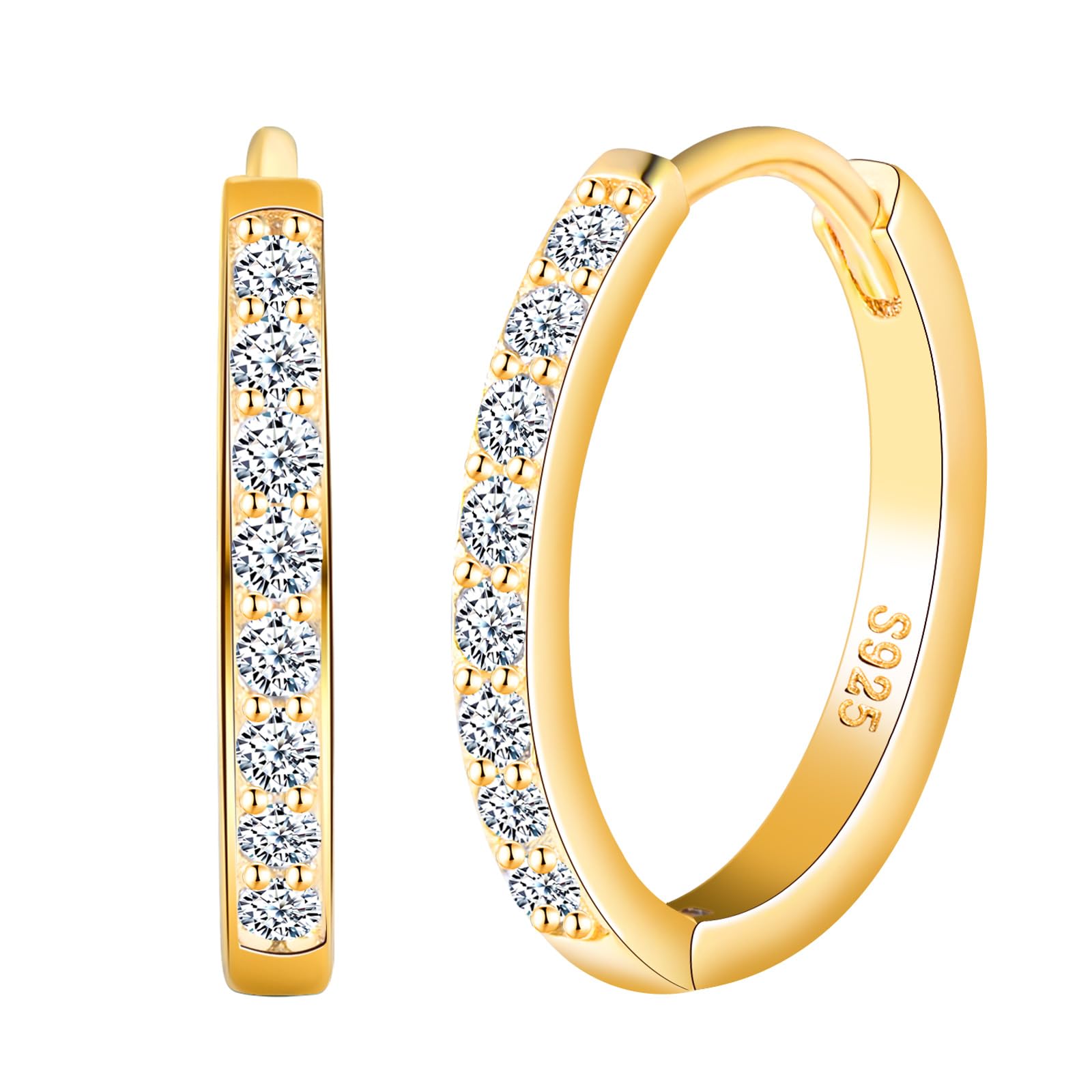 CPSLOVE Orecchini Cerchio da Donna Ragazze Eleganti Orecchini Cerchi con Zircone in Argento 925 Orecchini Creole de Diametro 1.4cm