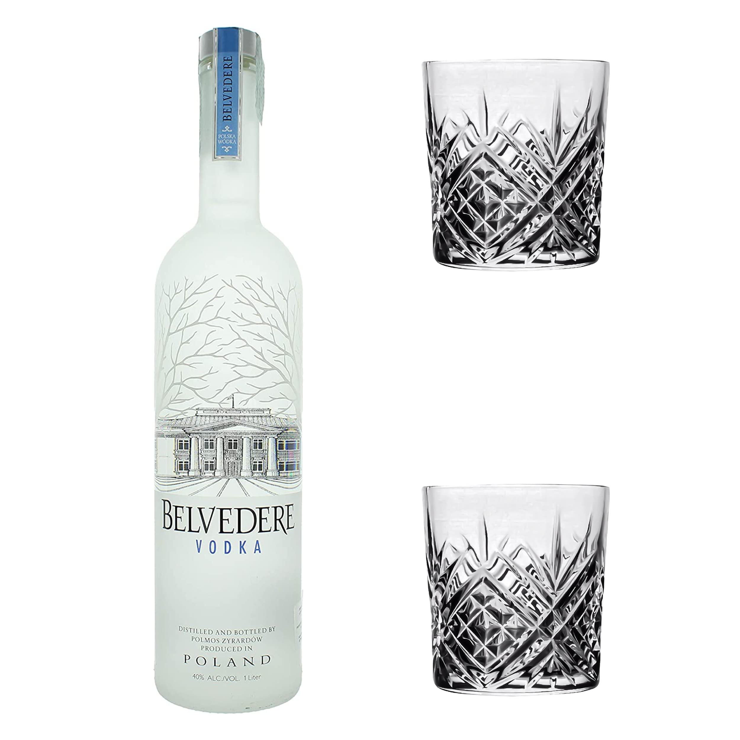 Belvedere Vodka 40% Vol. 1000 ml - Due Bicchieri In Vetro da 300 ml