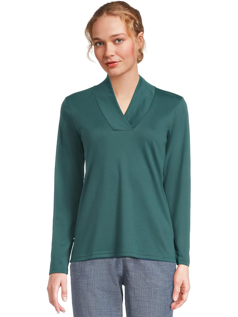 Green L.L.Bean Pima Shawl Long-Sleeve Cotton Tee