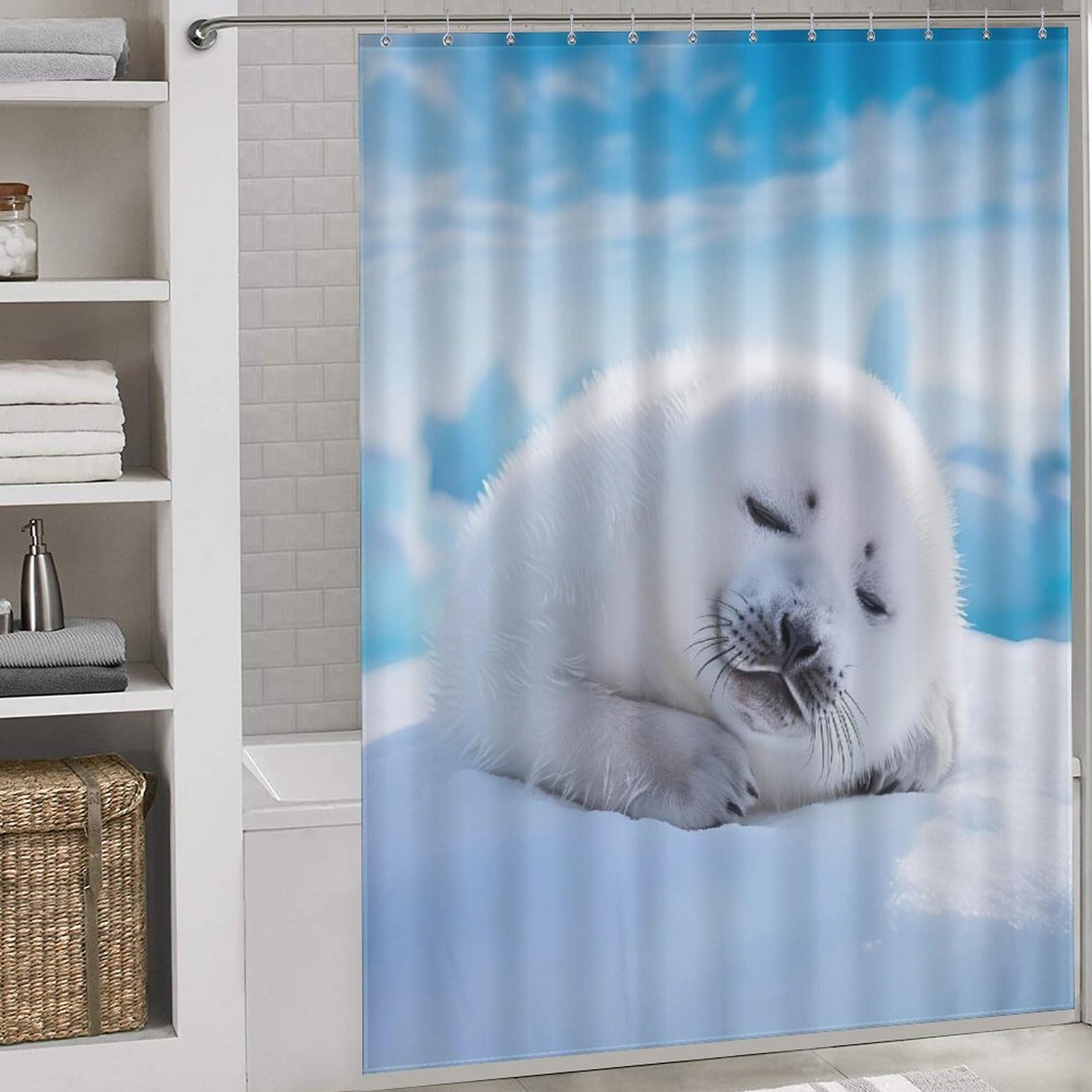 Rideaux de douche loutre imperméables 168 x 183 cm avec anneaux de suspension