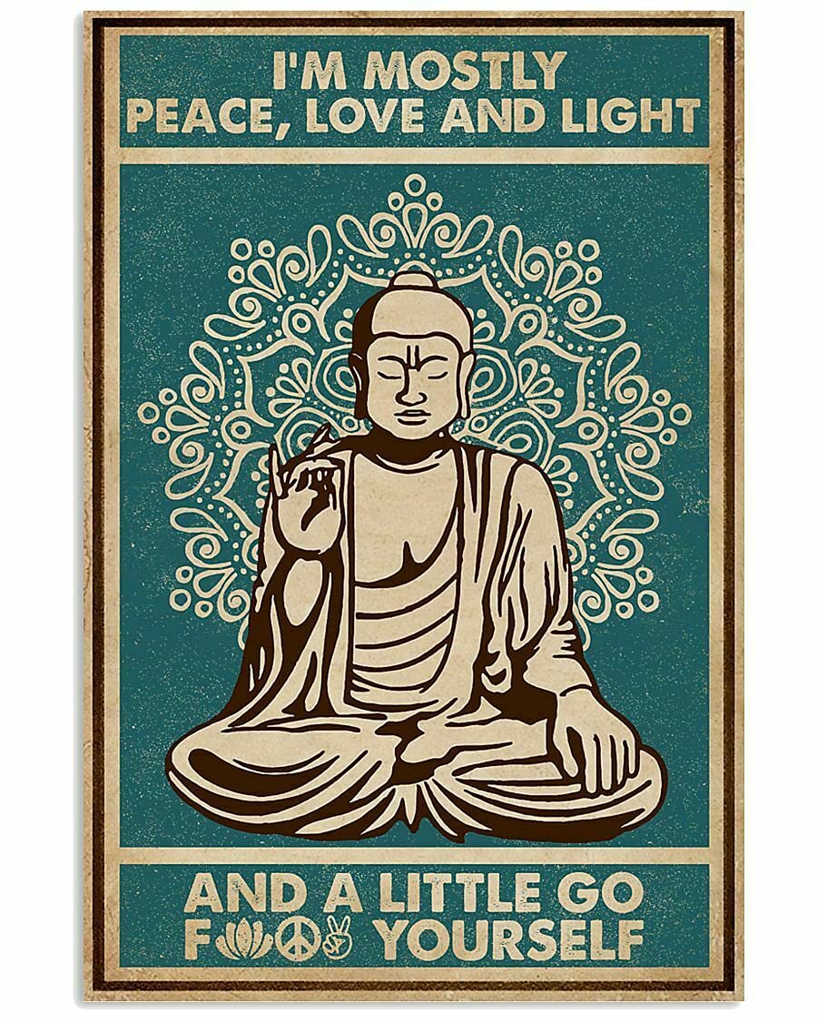 Biopracess Retro Green Yoga Buddha Peace Love Light For Home Garden Poster Plaque Decor Gallery Wall Tin Sign 8x12 inch