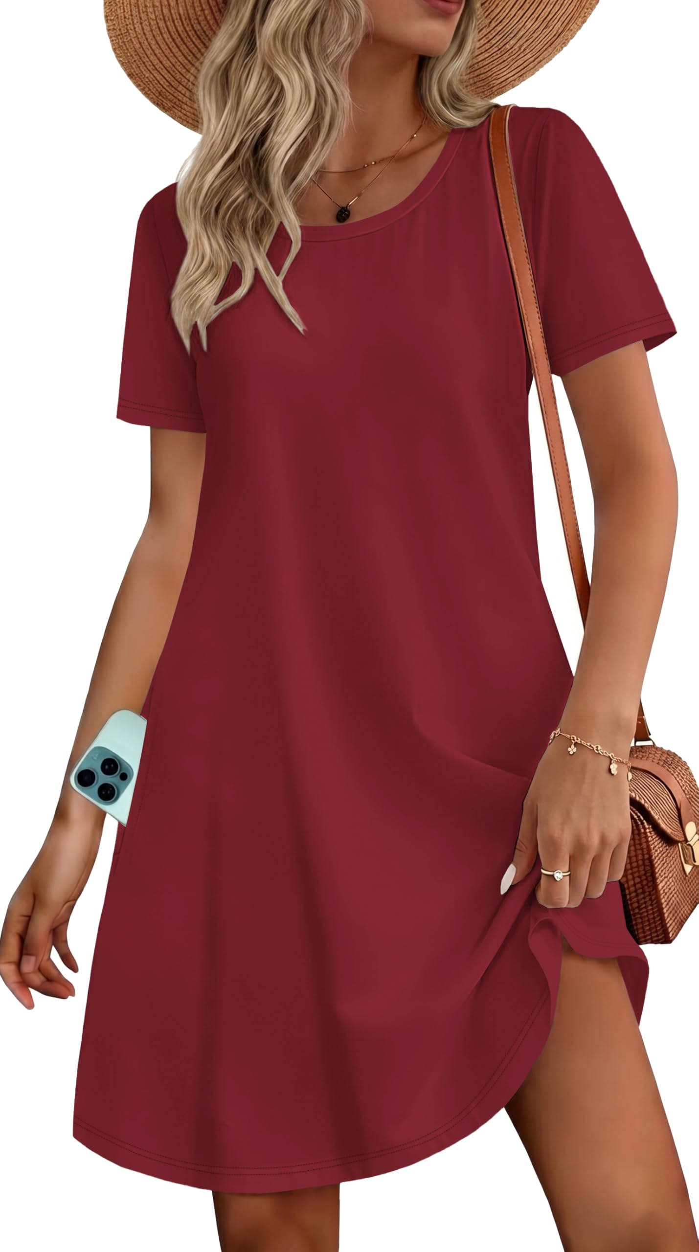 elescat Womens Summer Dresses Casual Loose Tshirt Floral Pockets Sundress | 2026 Boho Flowy Short Sleeve Dress, Two Hidden Pockets, Loose Beach Cover Up, Solid or Floral, Fashion Vacation Outfits
