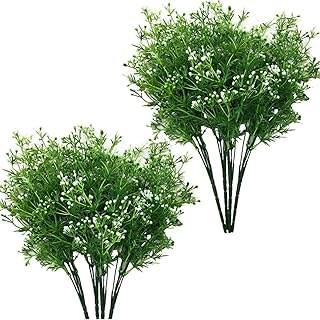 CATTREE Artificial Plants, Plastic Shrubs Faux Pearl Flowers Fake Grass Leaves Simulation Greener...