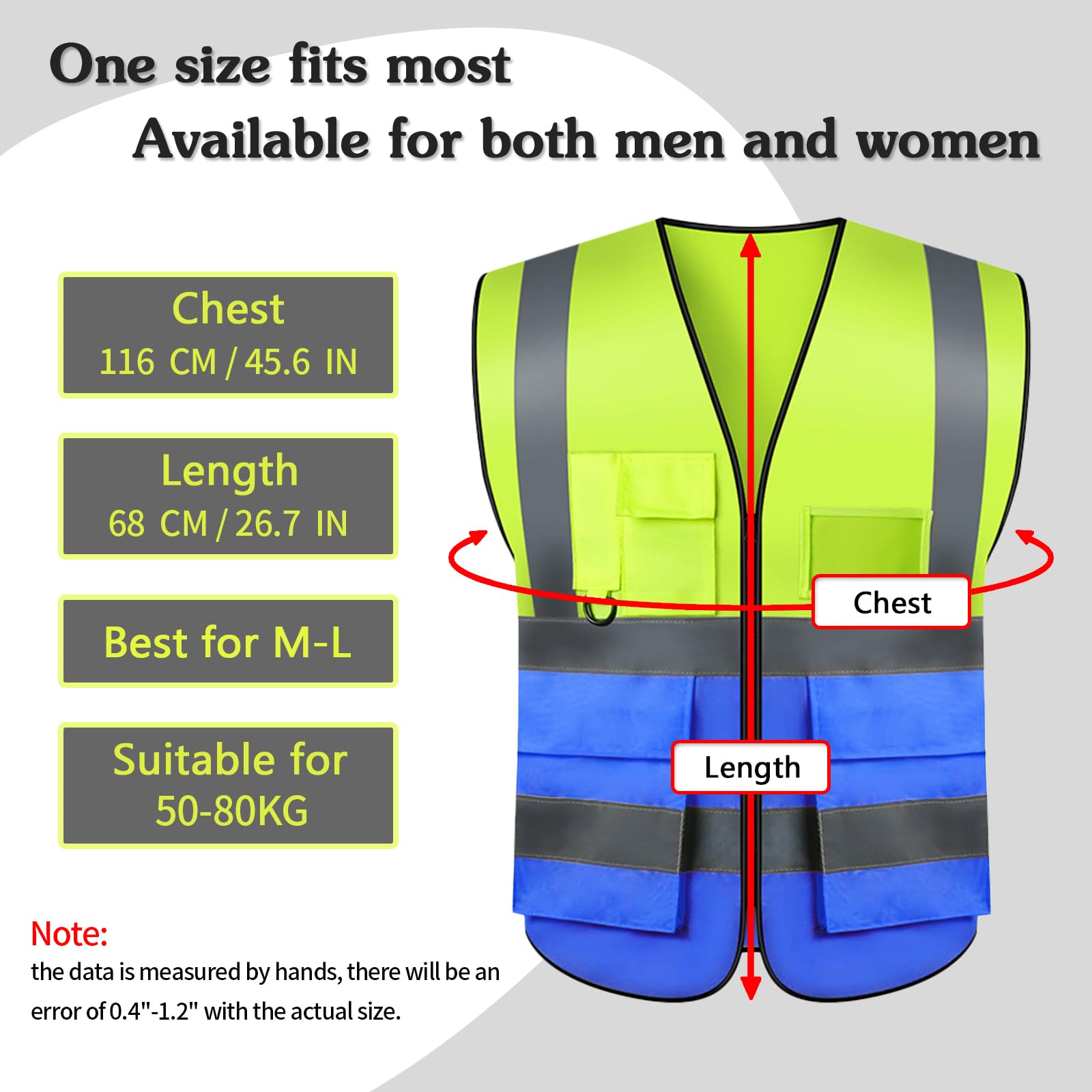 20 Pack Safety Vests,Hi Vis Vest Reflective Vest with 5 Pockets and Zipper for Men Women,Neon Working Vest One Size