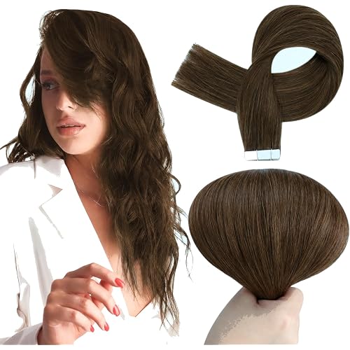 Full Shine Tape In Hair Extensions Human Hair, Medium Brown 10 Inch