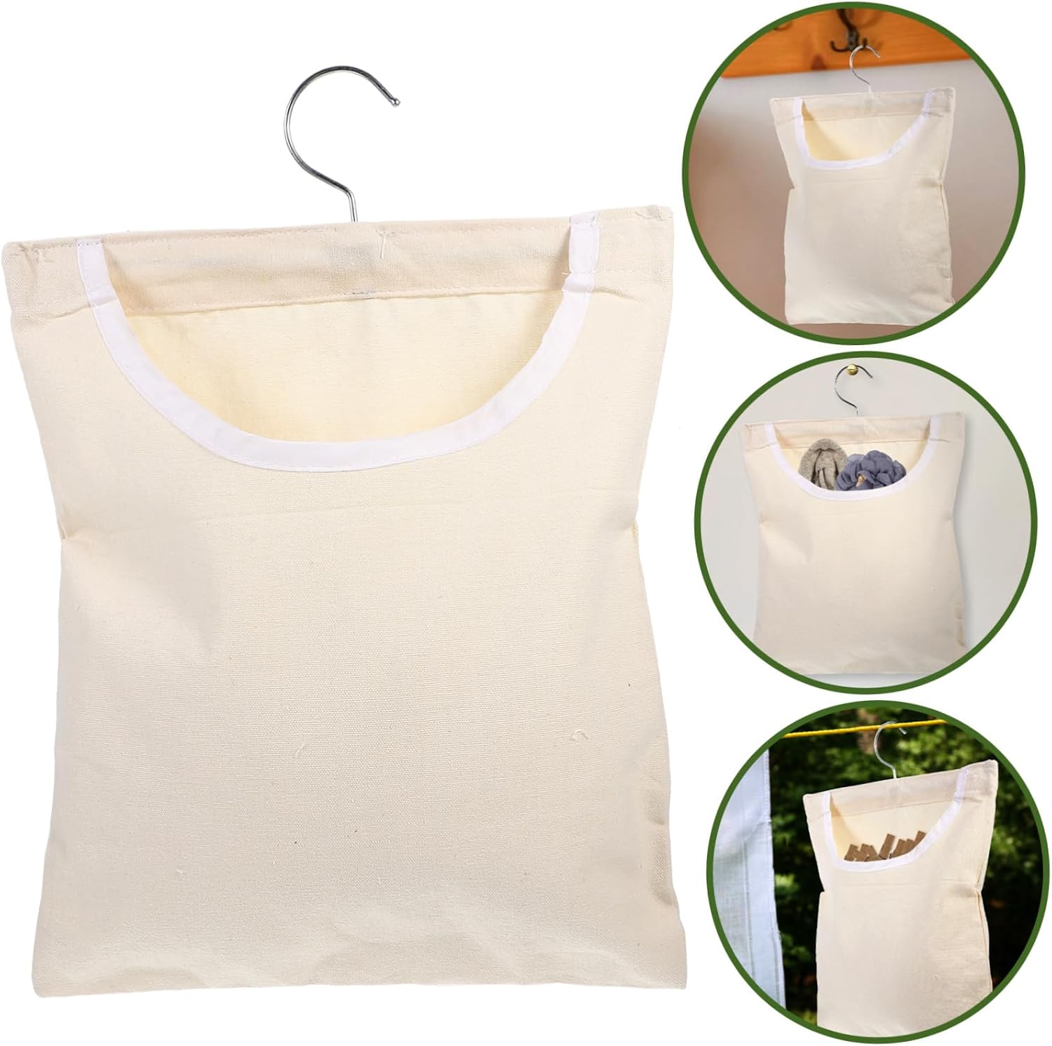 Portable Clothespin Hanging Bag Polyester with Rotating Hook Beige image 3