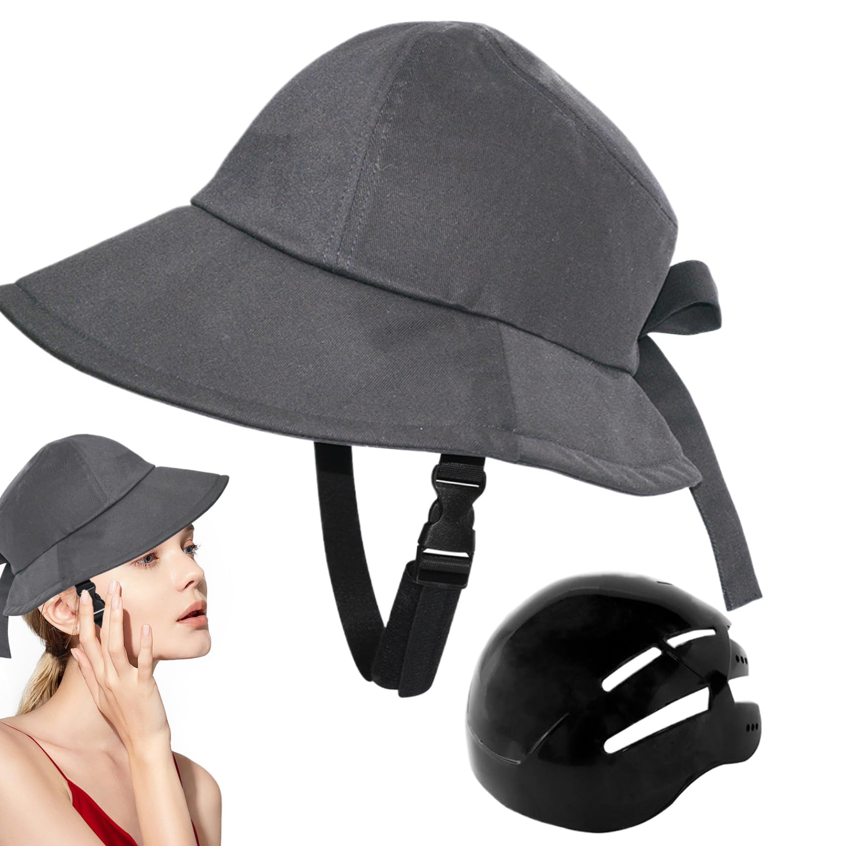 Bike Helmet Cycling Hat Adjustable Hat Shaped Bike Helmets for Women Safe Wide Brim Sun Helmet for School Cycling Riding, Dark Grey, Décoration de jardin