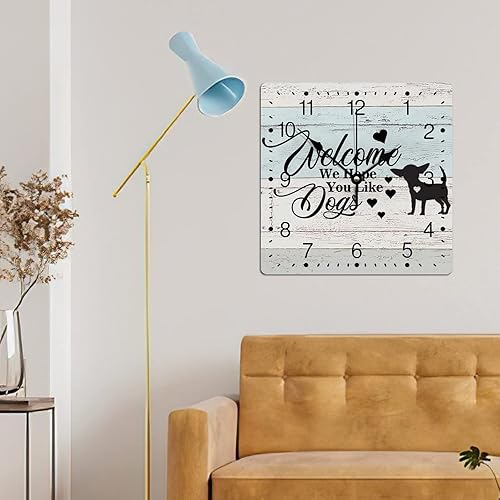 Miniatura 5 de Reloj de pared de PVC con texto en inglés "Welcome We Hope You Like Dog", reloj de pared King Charles Spaniel, cuadrado, sin marco, con temática de