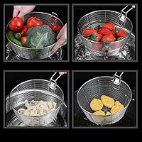 Vista 6 de Cesta de acero inoxidable para freír servir alimentos, cesta multifuncional con mango desmontable, malla de alambre redondo, frituras francesas