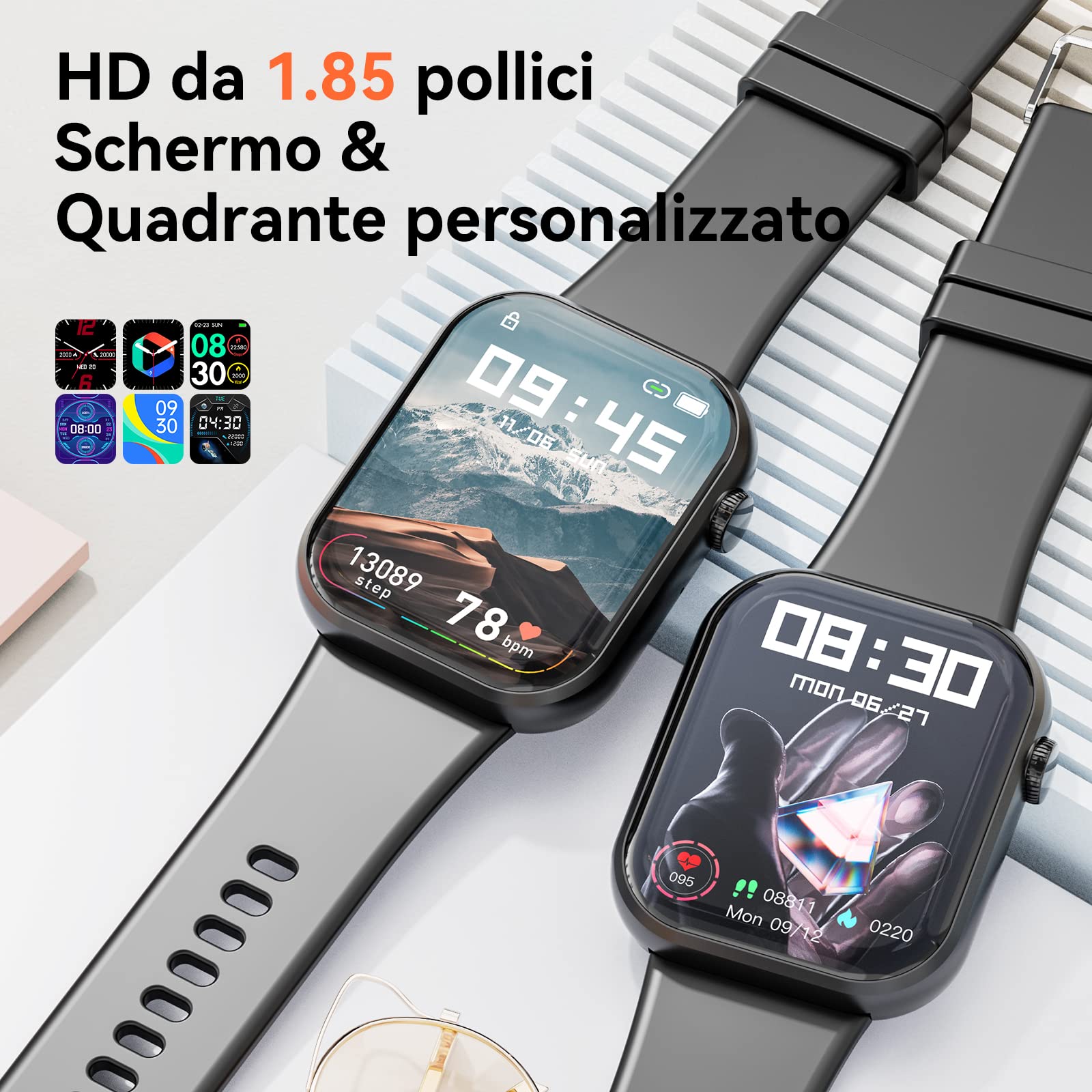 Smartwatch Uomo Donna, 1,85'' Schermo Orologio Smartwatch con Chiamata Bluetooth e Risposta Vivavoce, Smart Watch con Contapassi, Cardiofrequenzimetro da Polso, Orologio Fitness per Android iOS