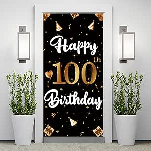 Golden Birthday Backdrop Decor - Shiny Glitter Balloons & Happy Golden Birthday Banner For Parties