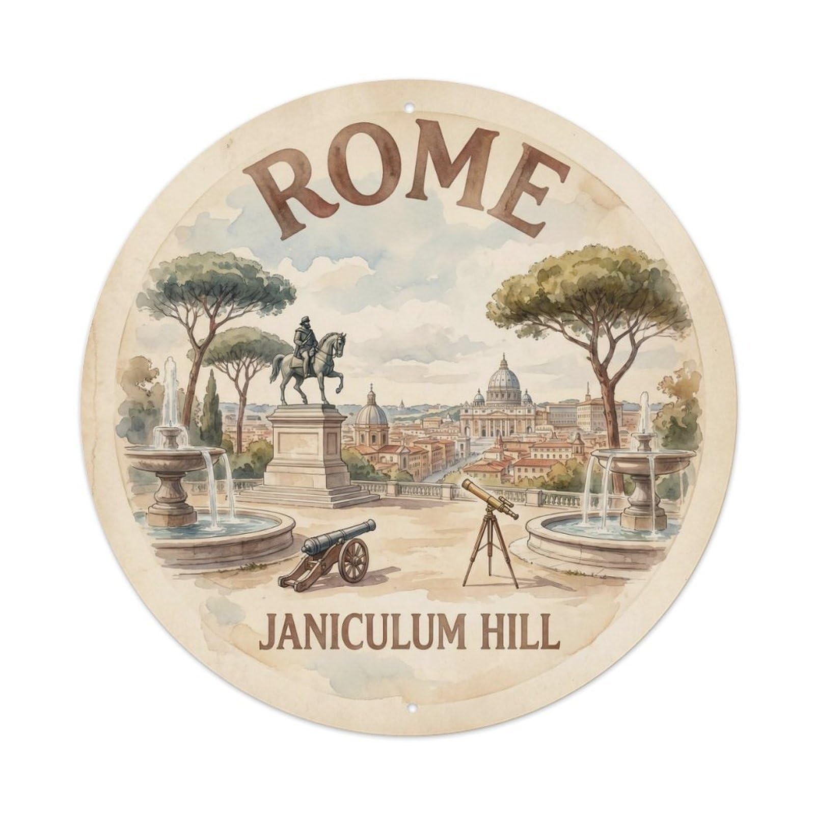 Rome Italy Heritage City Travel Janiculum Hill Vintage Metal Tin Sign