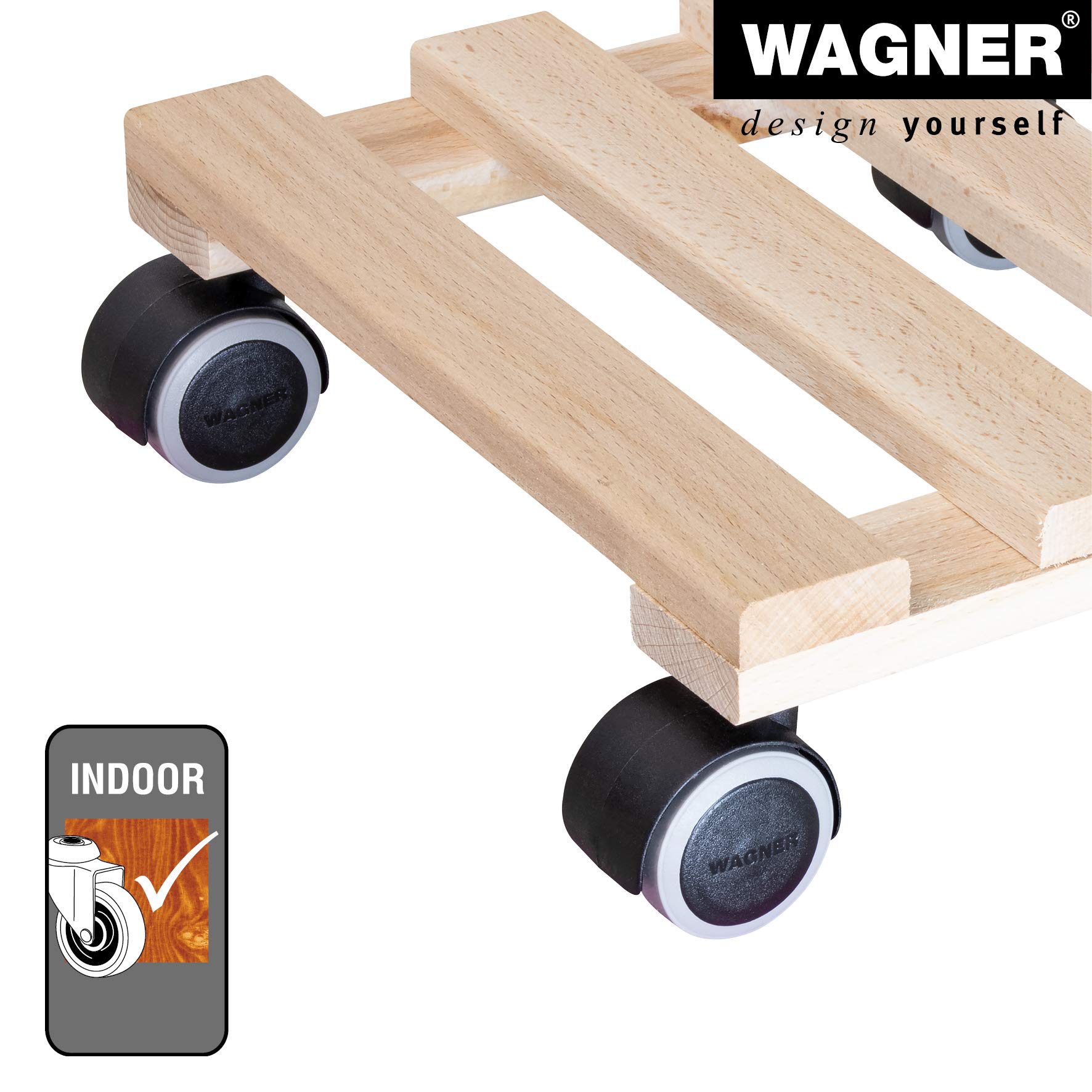 Wagner Wózek na rośliny PALETTI 25 x 25 x 8 cm z litego drewna FSC, buk naturalny, ładowność 100 kg