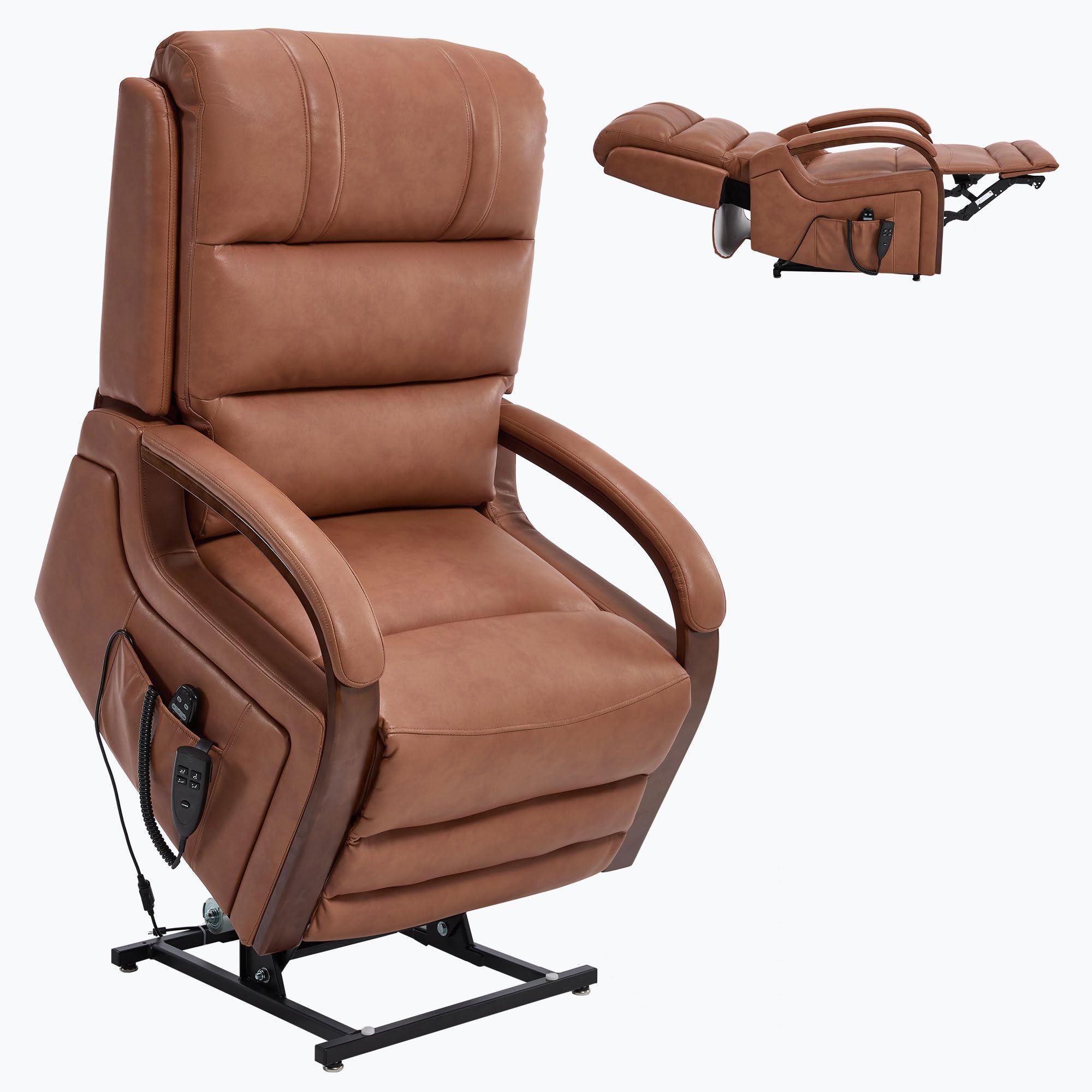 Wooden Armrests,Lift Recliner Chair ，Power， Artificial Leather ，Dual Motor Infinite Position ， Heat Massage ，Heavy Duty Motion Mechanism ，350 LBS