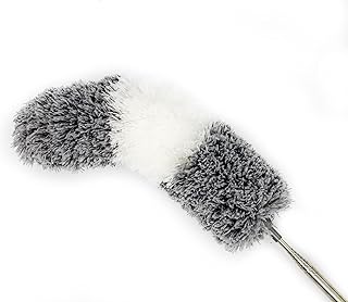 Bendable Duster with Long Retractable Handle, Microfiber Feather Duster with Extendable Pole, 100" Telescoping Cobweb Duster for Cleaning, Washable Duster for Ceiling Fan, Furniture, High Place Dust Remove Tool, Duster Remover 1Piece, Gray-White